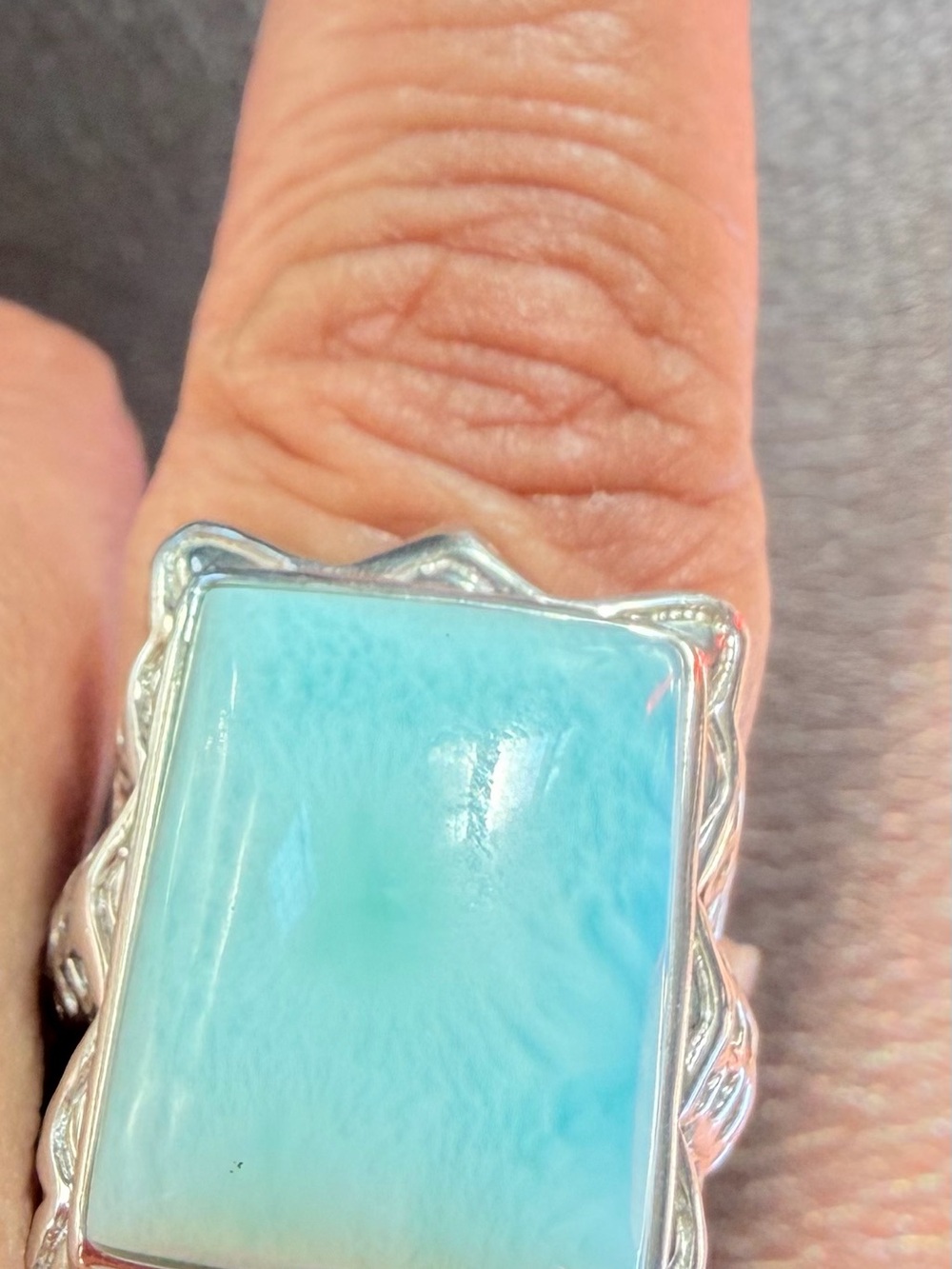 New Larimar and Sterling Ring Size 6.5 LARGE 19mm x 14mm Stone